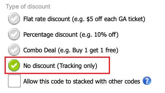 No discount, tracking only coupon code button
