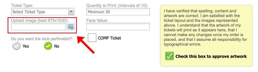 This is where you upload images for your ticket designs.