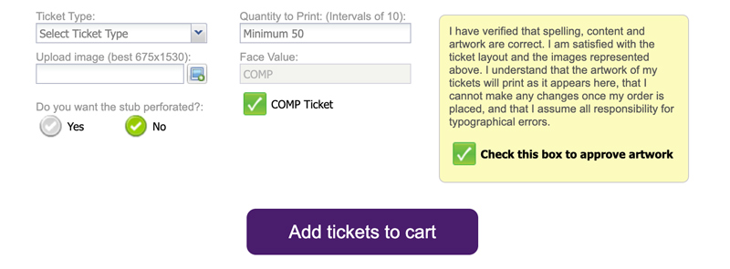 Editing your full color ticket stock