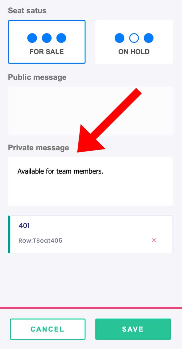 adding a private message for seating